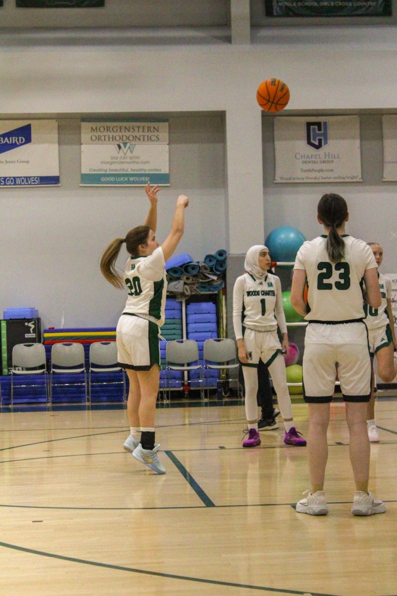 Anna Robards practicing free throws pre game against Wake Christian Academy on November 14th, 2025