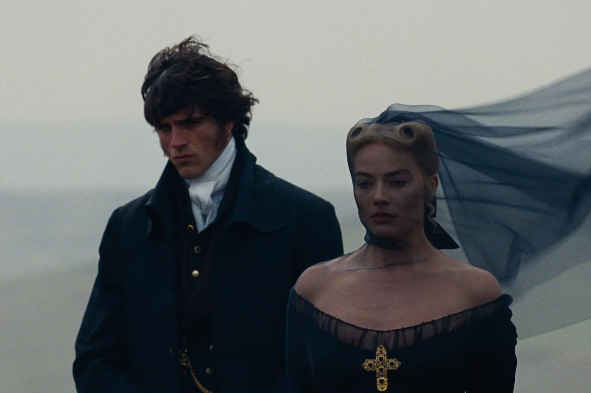 Margot Robbie and Jacob Elordi portray doomed lovers Heathcliff and Catherine in "Wuthering Heights." Photo courtesy of Warner Bros. Pictures