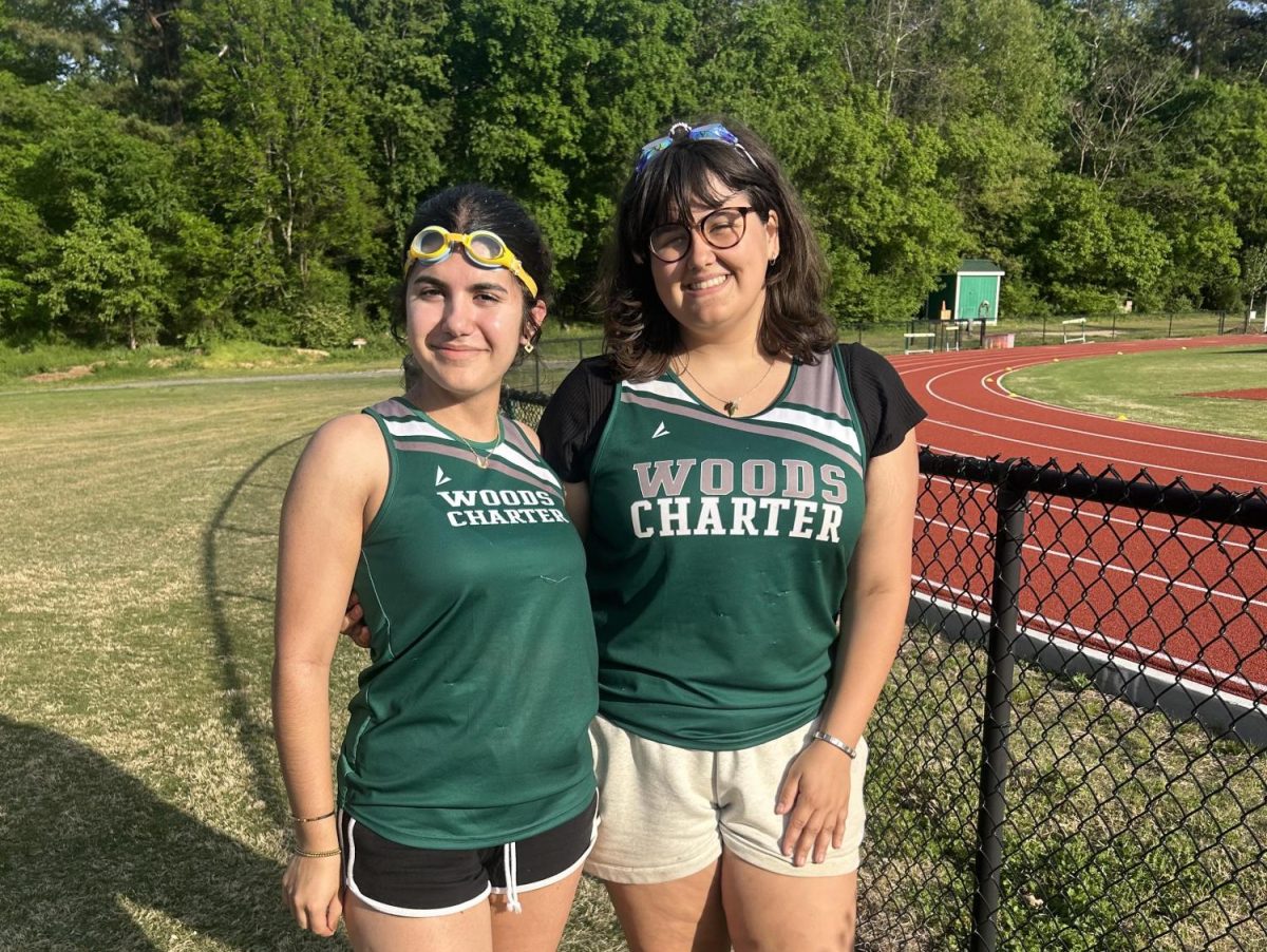 Daniela Franco and Ivy Nuss after Durham Academy meet Apr. 15.